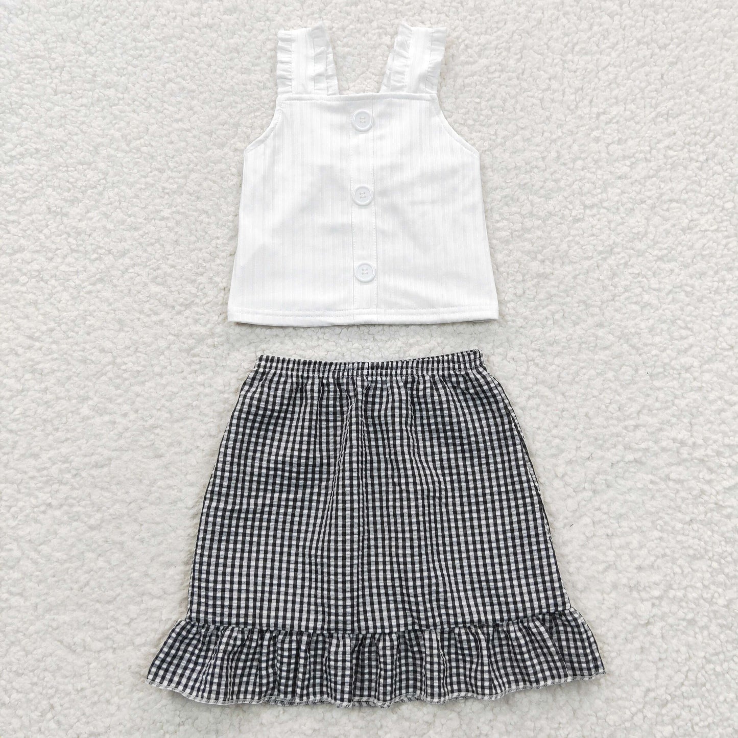 Baby girls cream top plaid skirt 2pcs outfit ,GSD0262