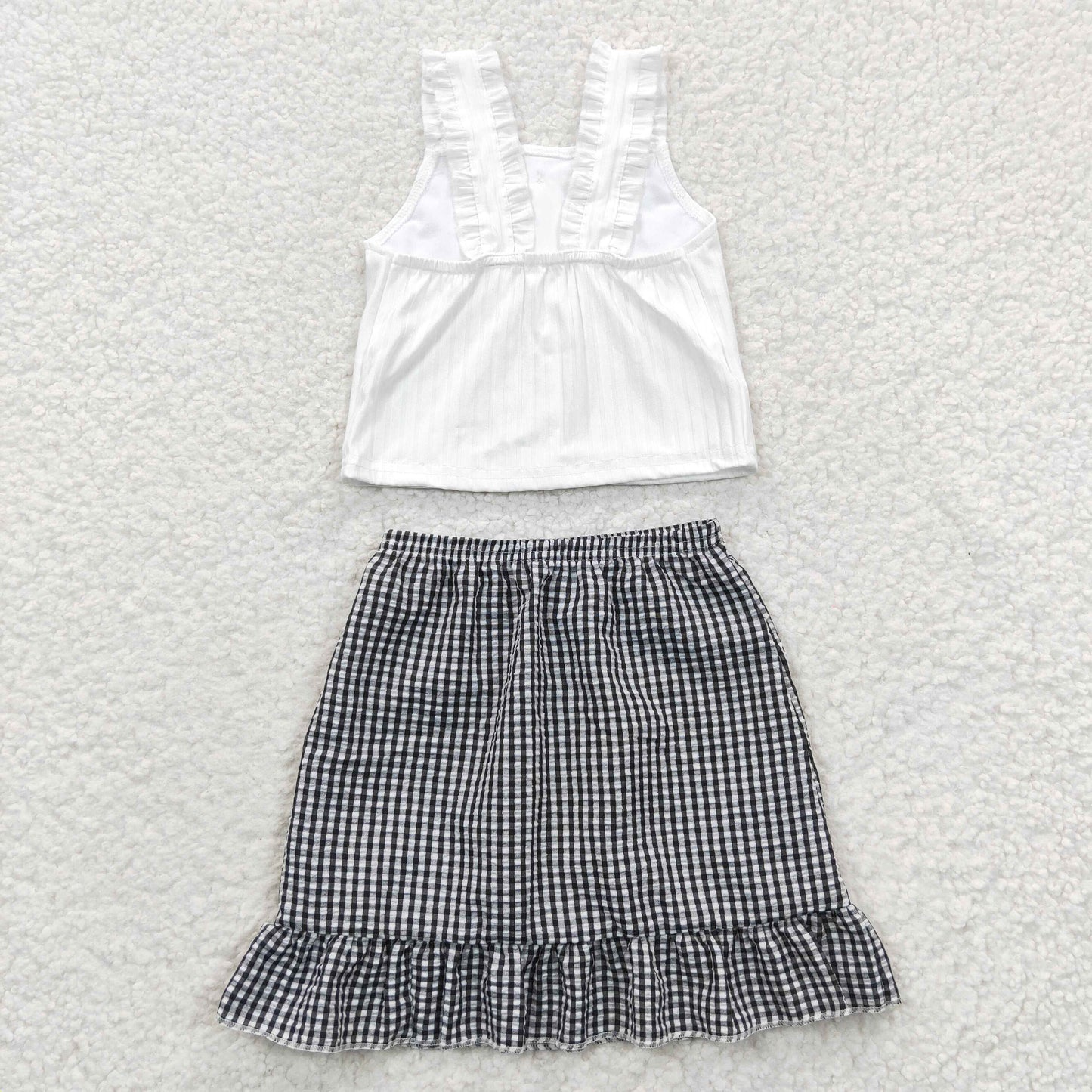 Baby girls cream top plaid skirt 2pcs outfit ,GSD0262