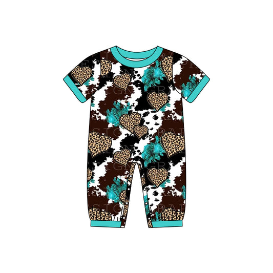 Pre-orde boy short sleeve leopard heart romper, SR0172, Nov 18th