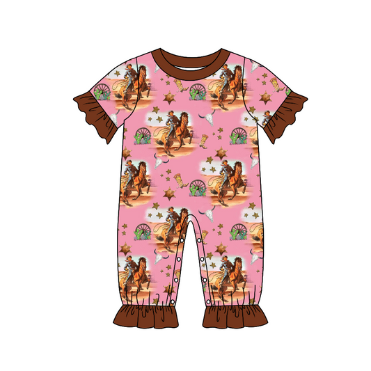 Pre-orde girls short sleeve western cowboy romper, SR0174, Nov 18th