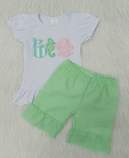 girls embroidery design summer short set