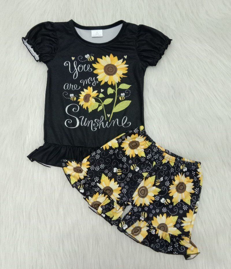 Gilrs sunflower design short sleeve outfit