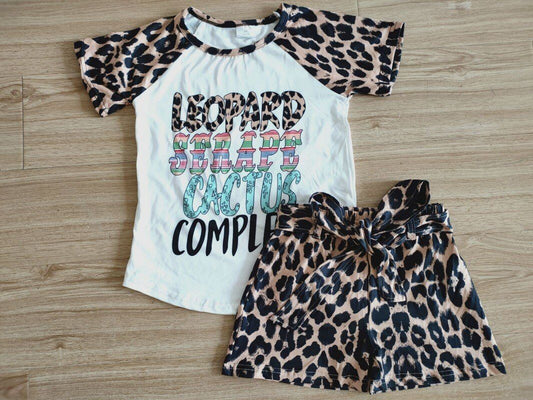 Gilrs summer leopard short set
