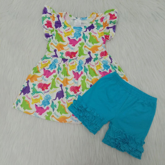 Gilrs dinosaur short set