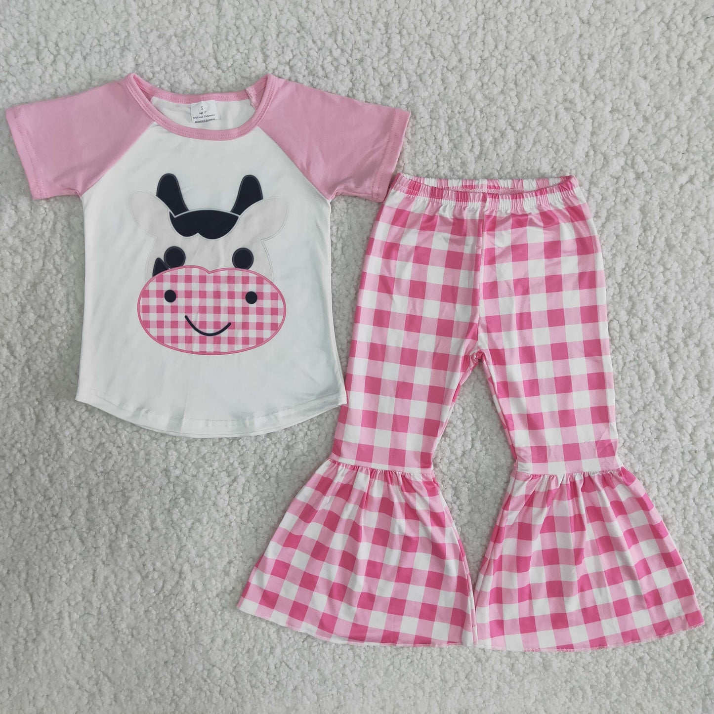 baby girls pink cow short sleeve top ruffle pants outfit