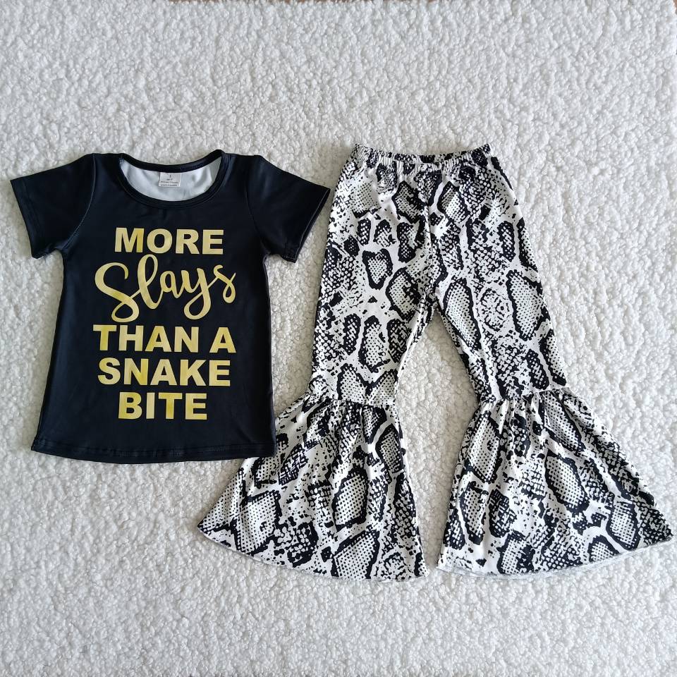 Kids letter print top snake skin print pants outfit