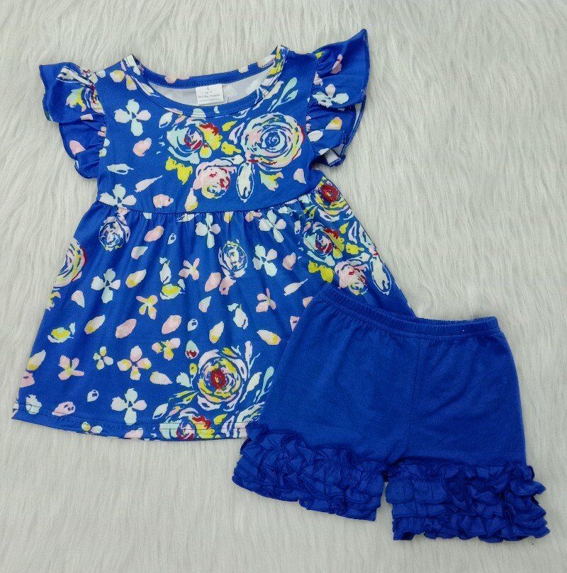 girls blue floral summer short set – aierwhoesalekidsclothes