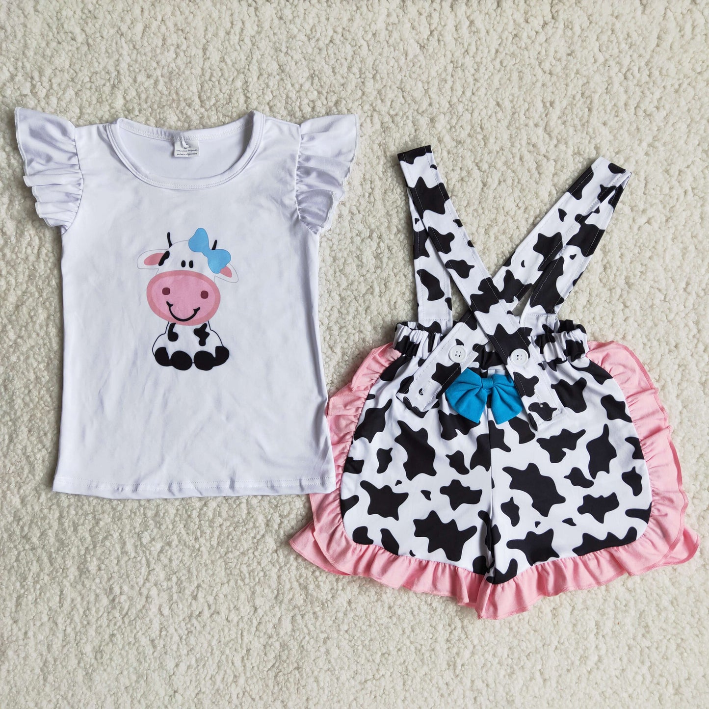 baby girls cow print suspander outfit