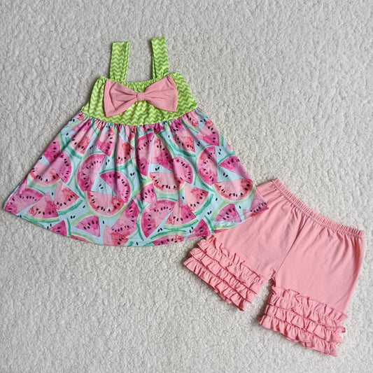 girls summer watermelon short set