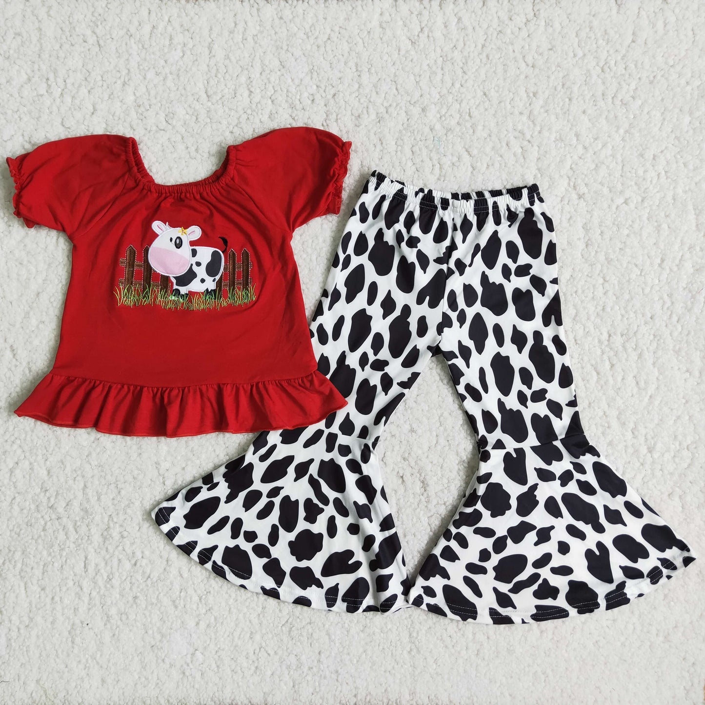 baby girls embroidery cow top matching pants outfit