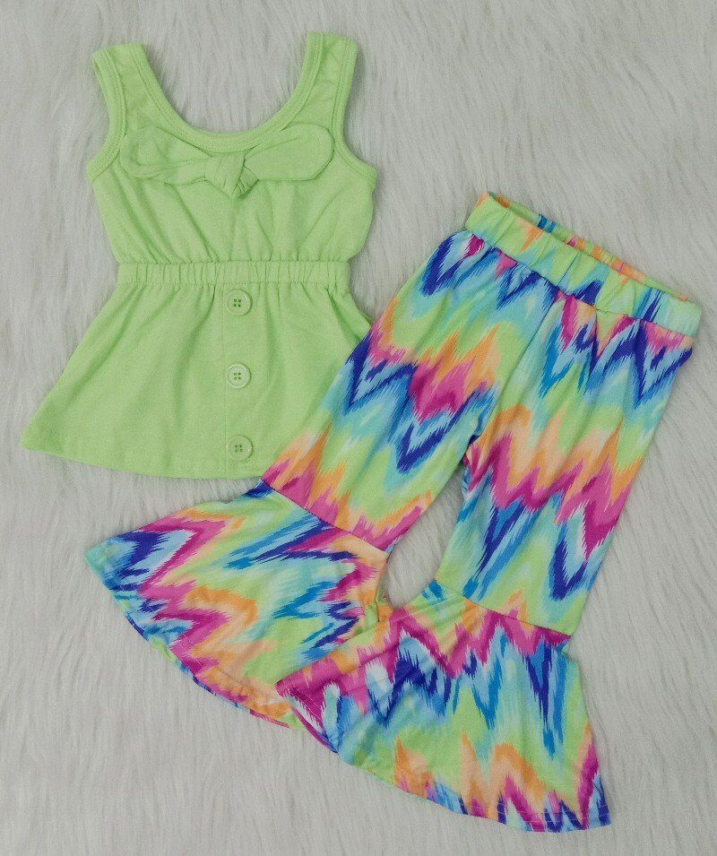 girls lime green top chevron pants 2pcs summer outfit