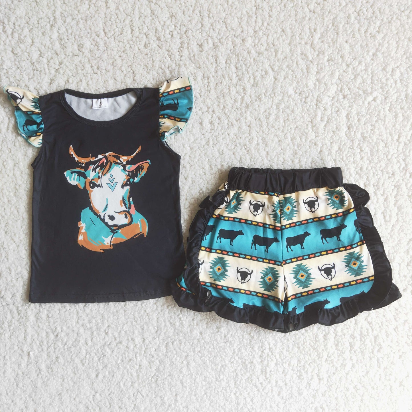 Girls cow print summer short set