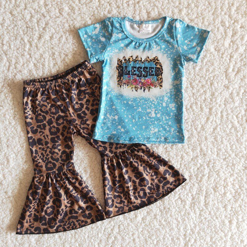 Kids blessed short sleeve top leopard pants outfit