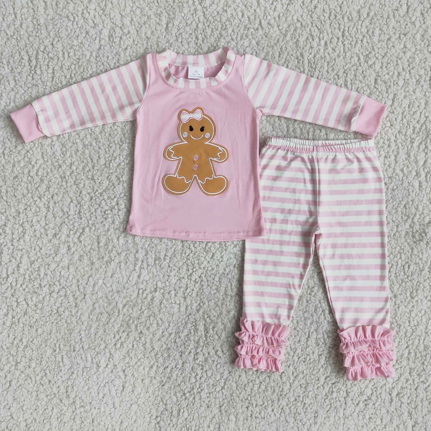 Baby girls embroidery ginger design pink pajama set