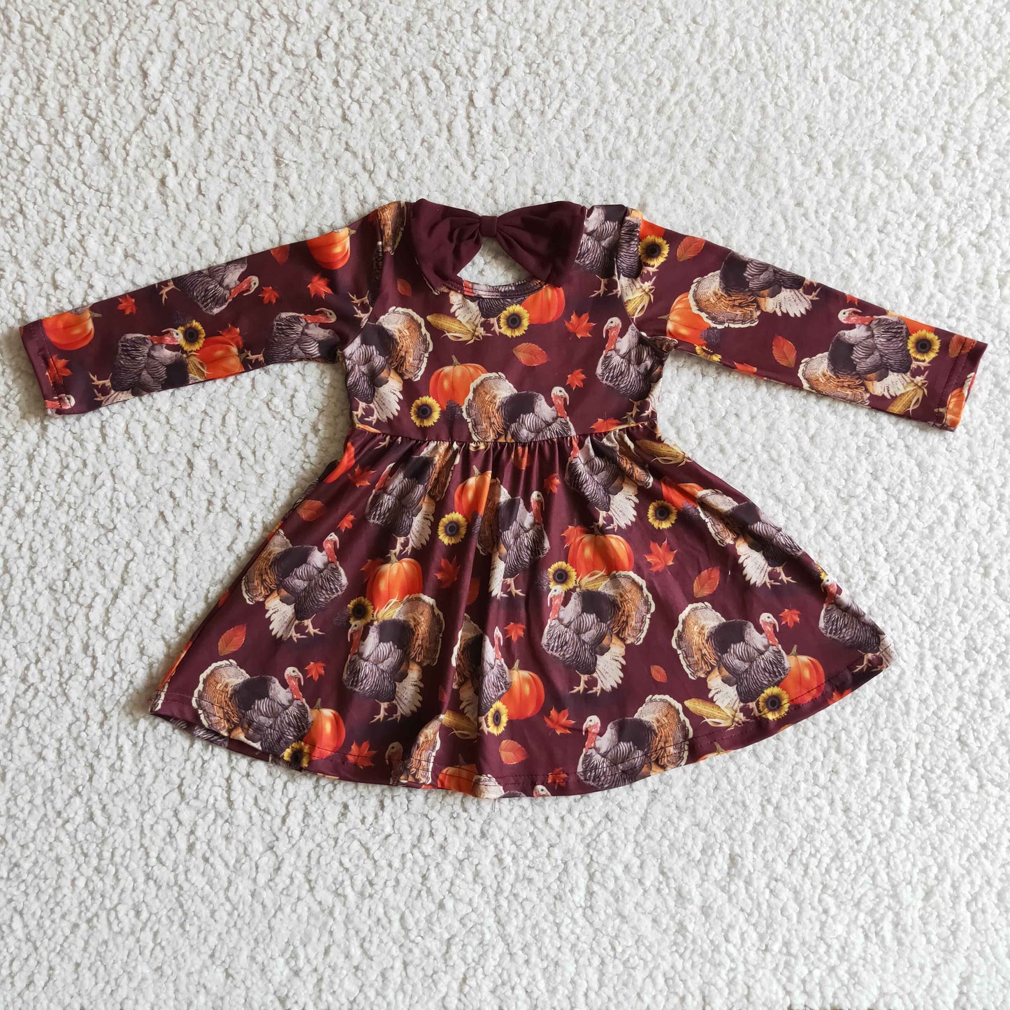 baby girls long sleeve turkey pumpkin Thanksgiving dress