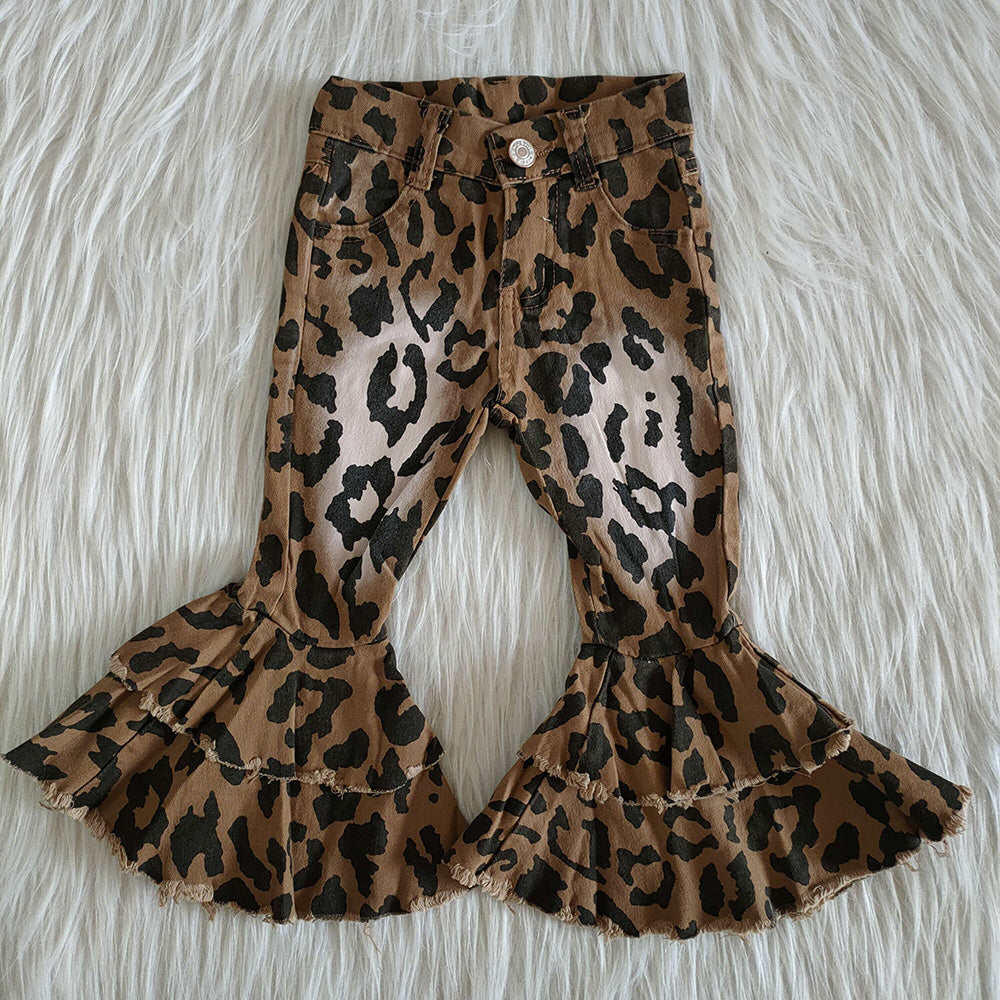 Kids girls bleach leopard long denim pants