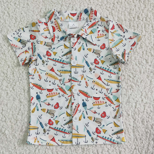 boys fishing design button up shirt