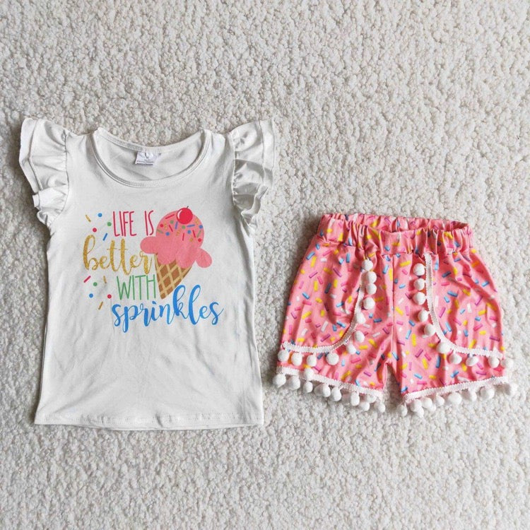 Gilrs summer ice cream short outfit, D13-20