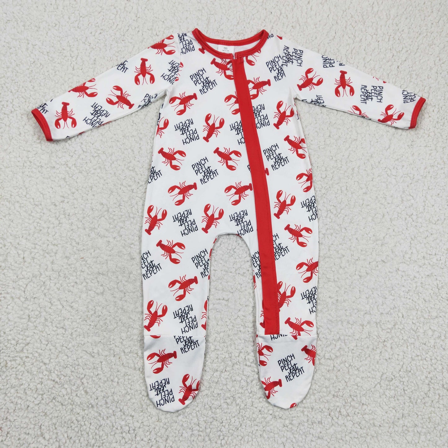 long sleeve crawfish boots footie romper LR0257