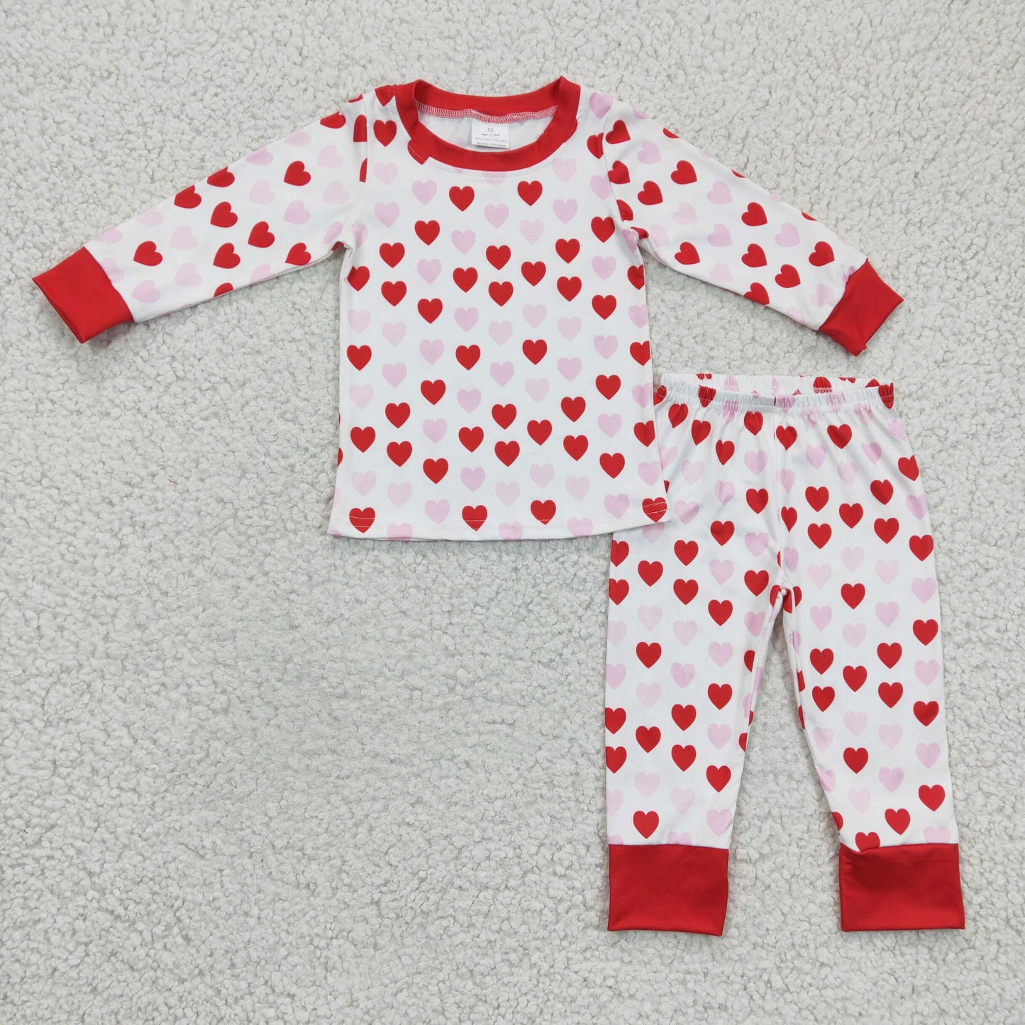 girls boy long sleeve heart print pajama set