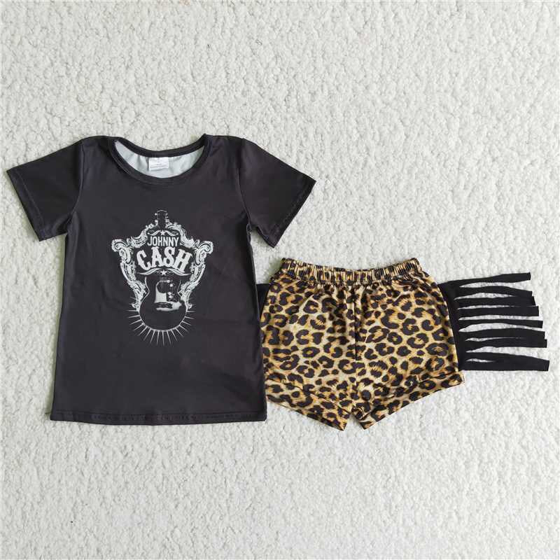 Promotion baby girls summer leopard outfit