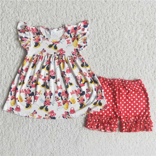 Girls cartoon top polka dots shorts  summer short outfit