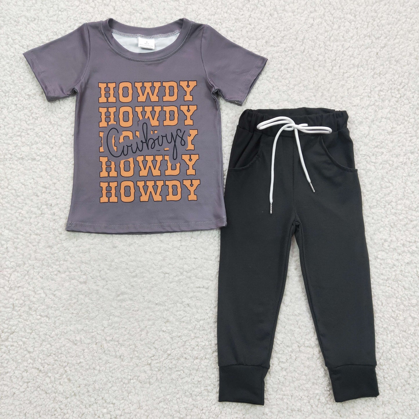 boy howdy print short sleeve top cotton pants outfit, BSPO0063