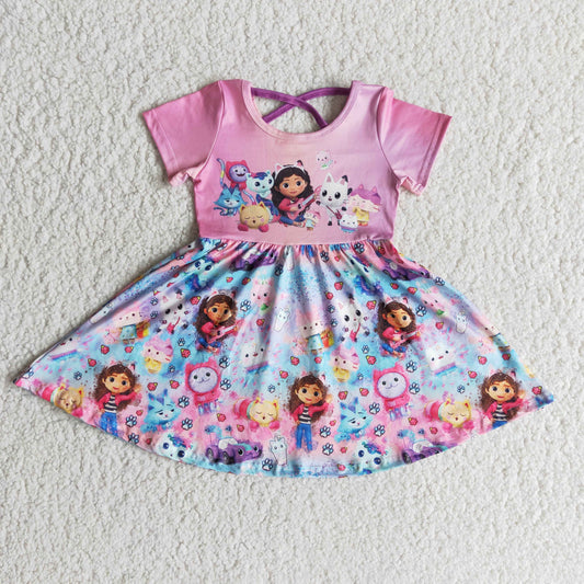 Kids baby Short sleeve purple cartoon dress