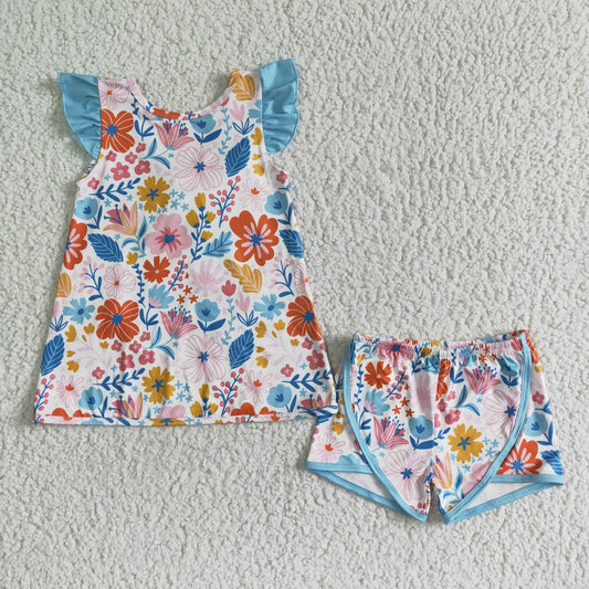 Infant baby girls floral bowknot top matching shorts outfit