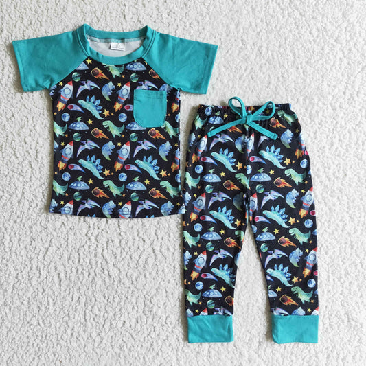 boy short sleeve dinosaur jogger set