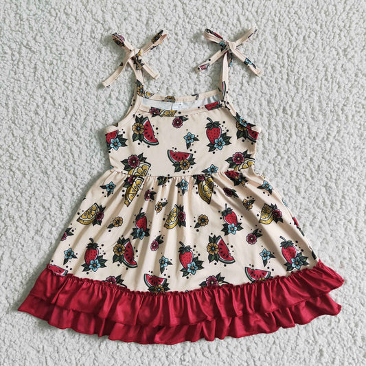 Fruits print strap summer dress