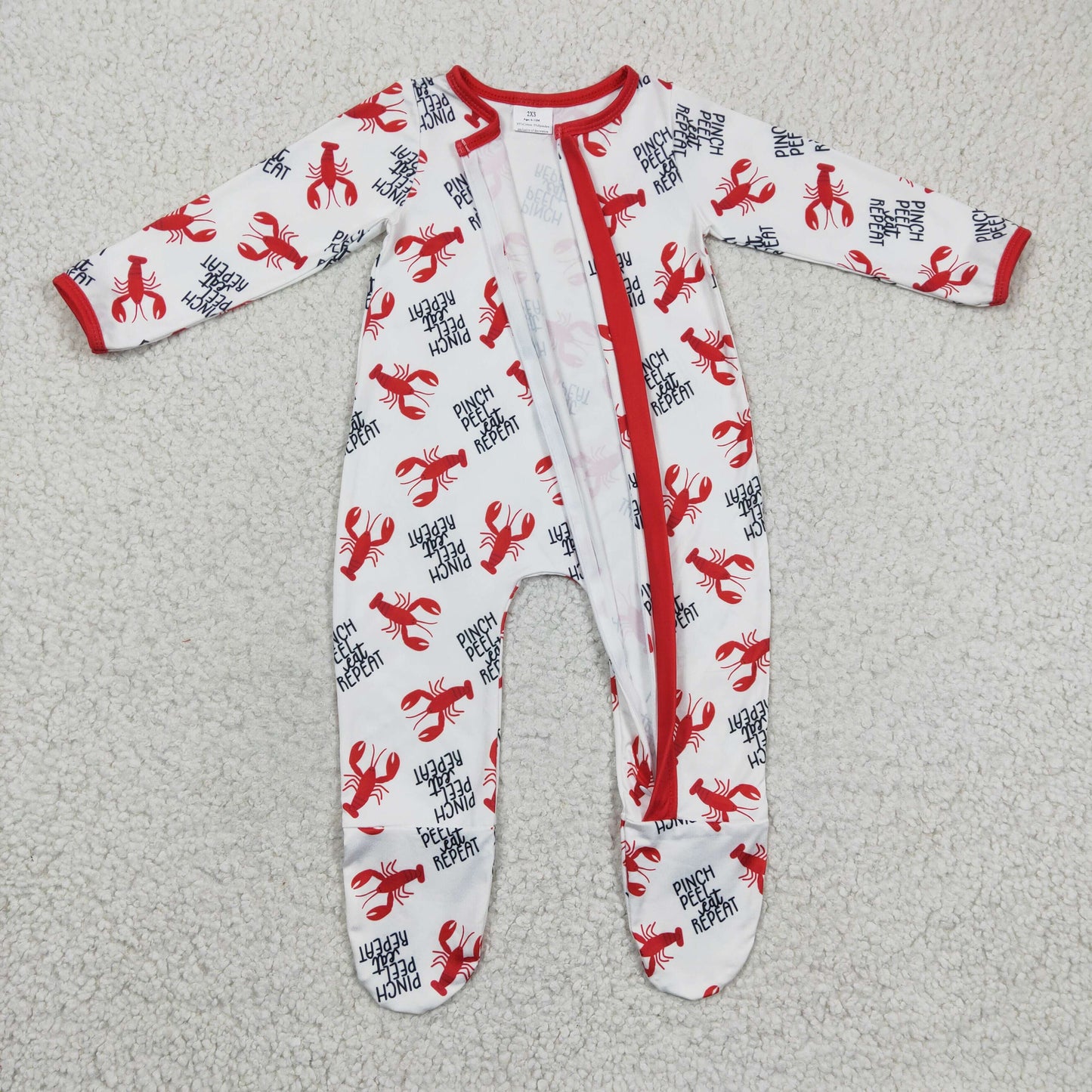 long sleeve crawfish boots footie romper LR0257