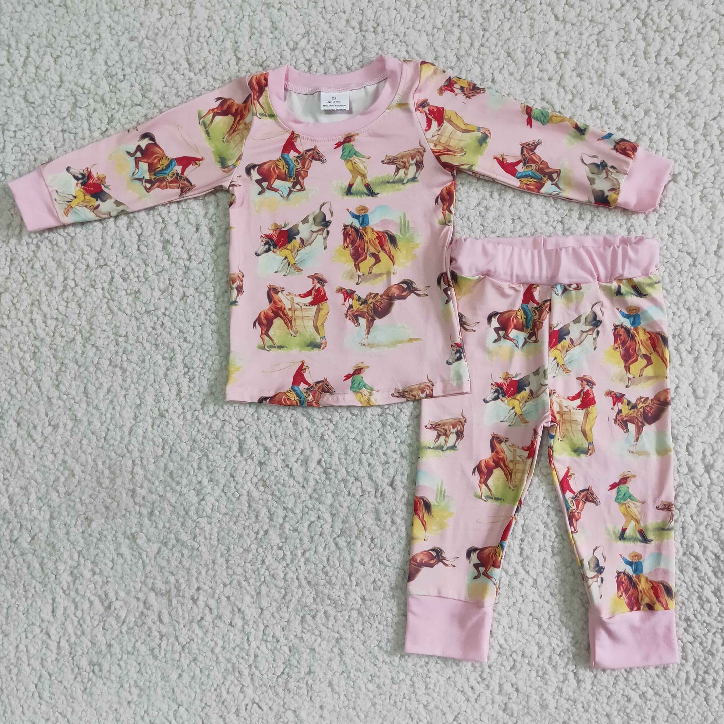 girl pink cowboy print pajama set