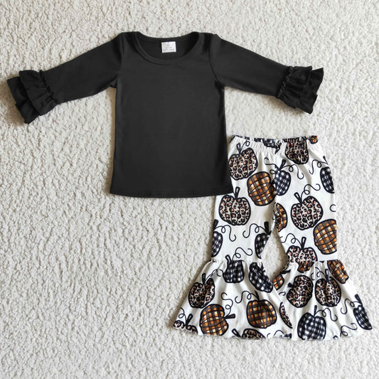 girls black top floral pumpkin outfit