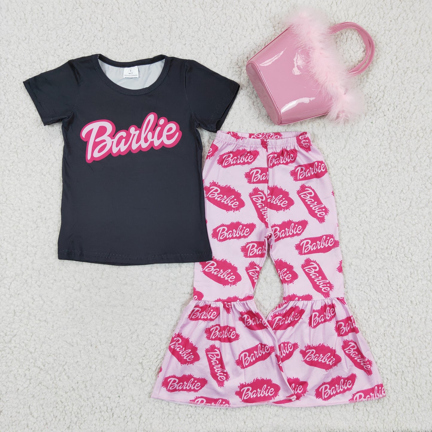 Girl doll print set pink bag 3pcs set