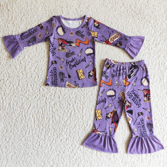 girls long sleeve Halloween purple pajama set