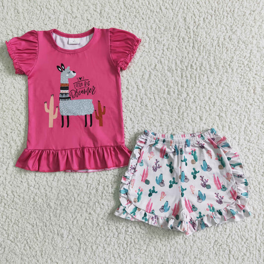 Baby girls llama short sleeve top cactus print shorts outfit