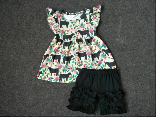 Girls cow print summer short set