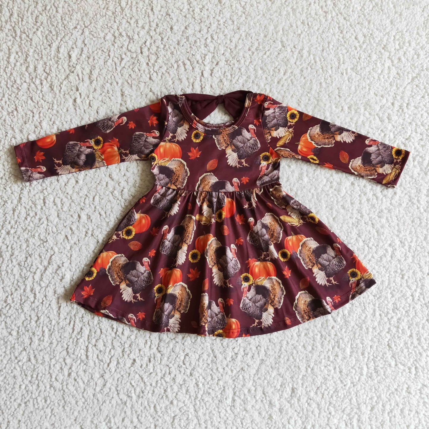 baby girls long sleeve turkey pumpkin Thanksgiving dress