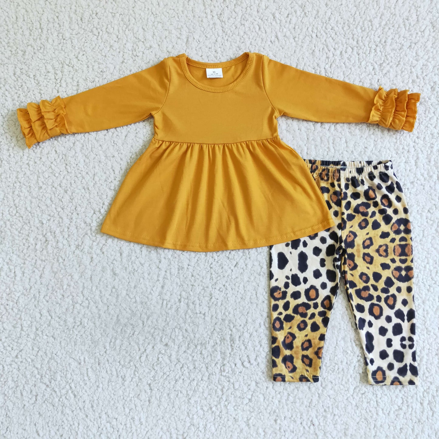 girls long sleeve yellow tunic top leopard pants 2pcs outfit