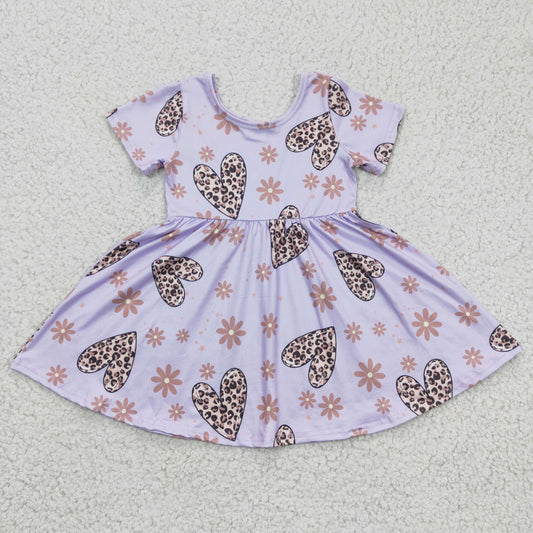 girls short sleeve leopard heart summer  dress, GSD0213
