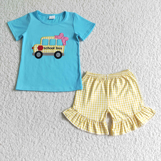 School bus print back  to school summer outfit