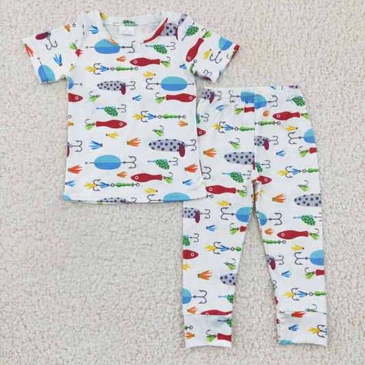 BSPO0062 boy short sleeve fishing print pajama set