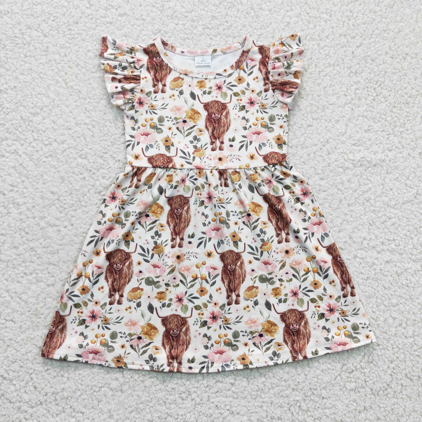 girls short sleeve highland cow dress