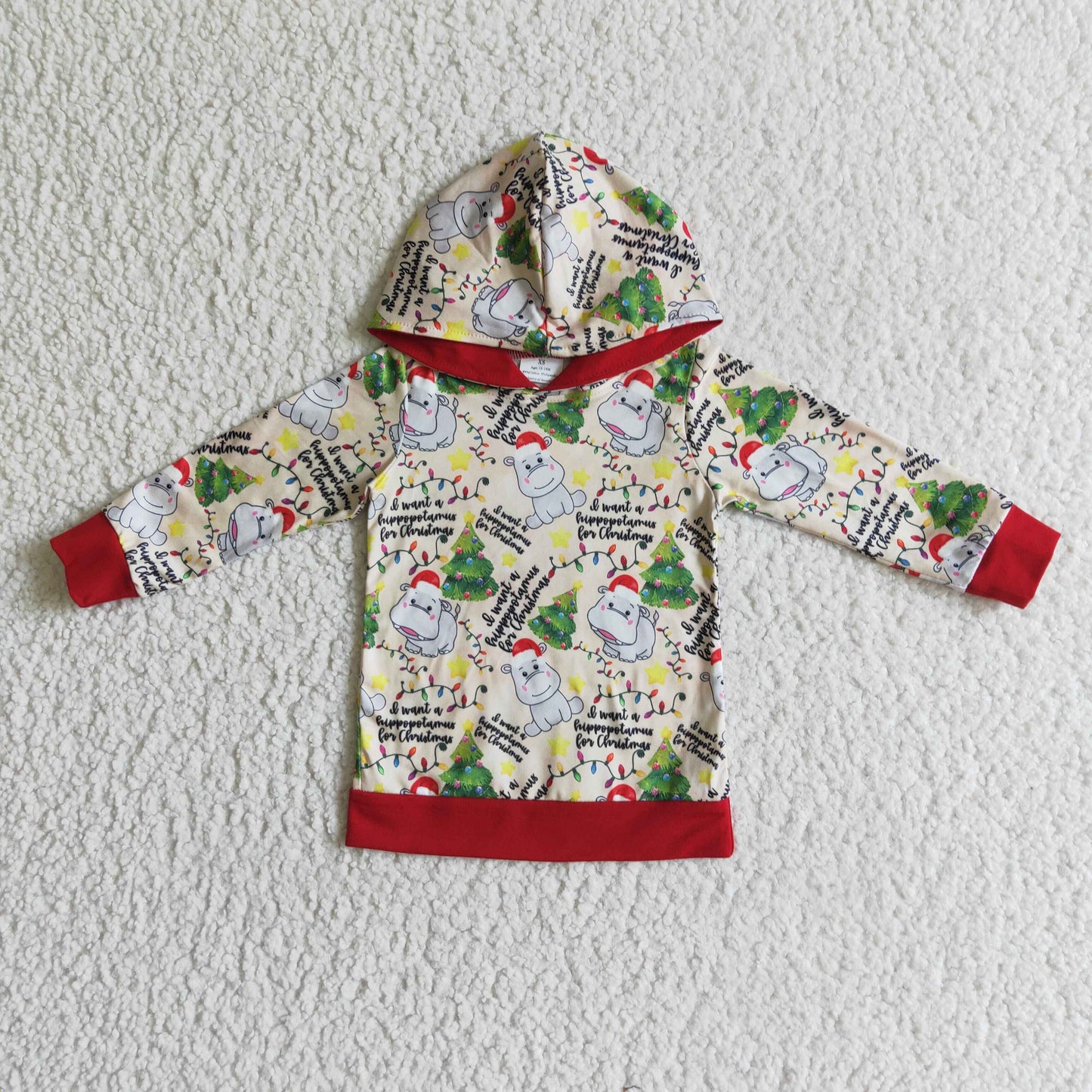 boy long sleeve Christmas hippopotamus hoodie top