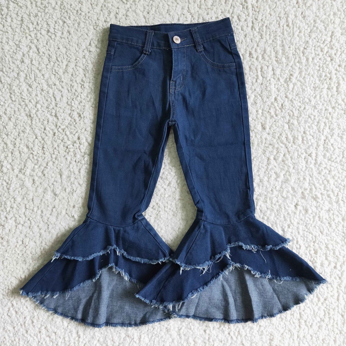 Double Ruffle Jeans girls double ruffle jeans bell bottom pants – aierwhoesalekidsclothes