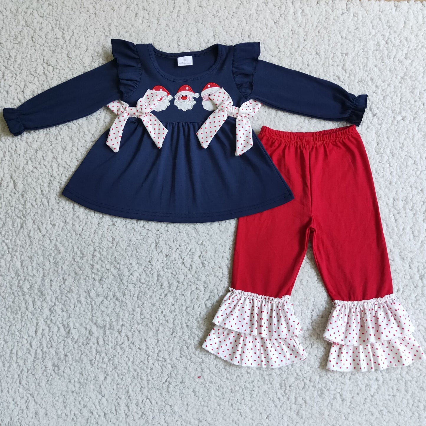 Baby girls embroidery Santa Claus print 2pcs Xmas outfit