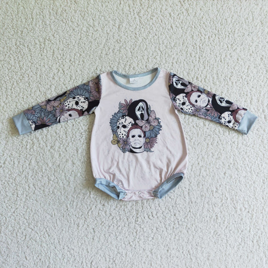 Girls long sleeve grey color skull Halloween romper