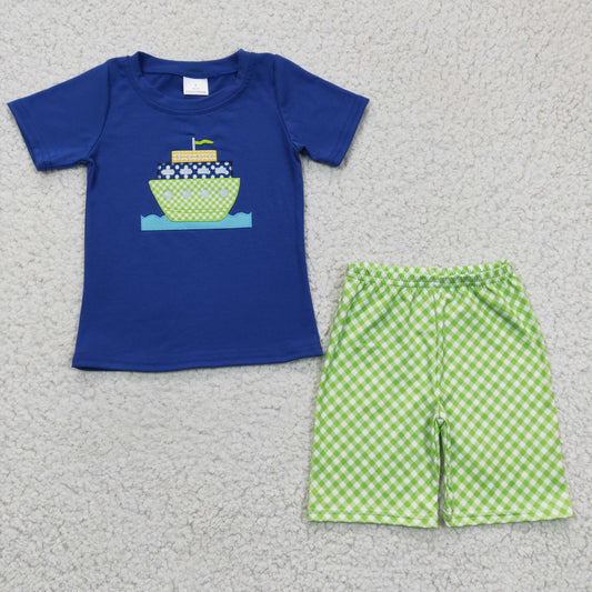 baby boy short sleeve boat outfit,BSSO0097