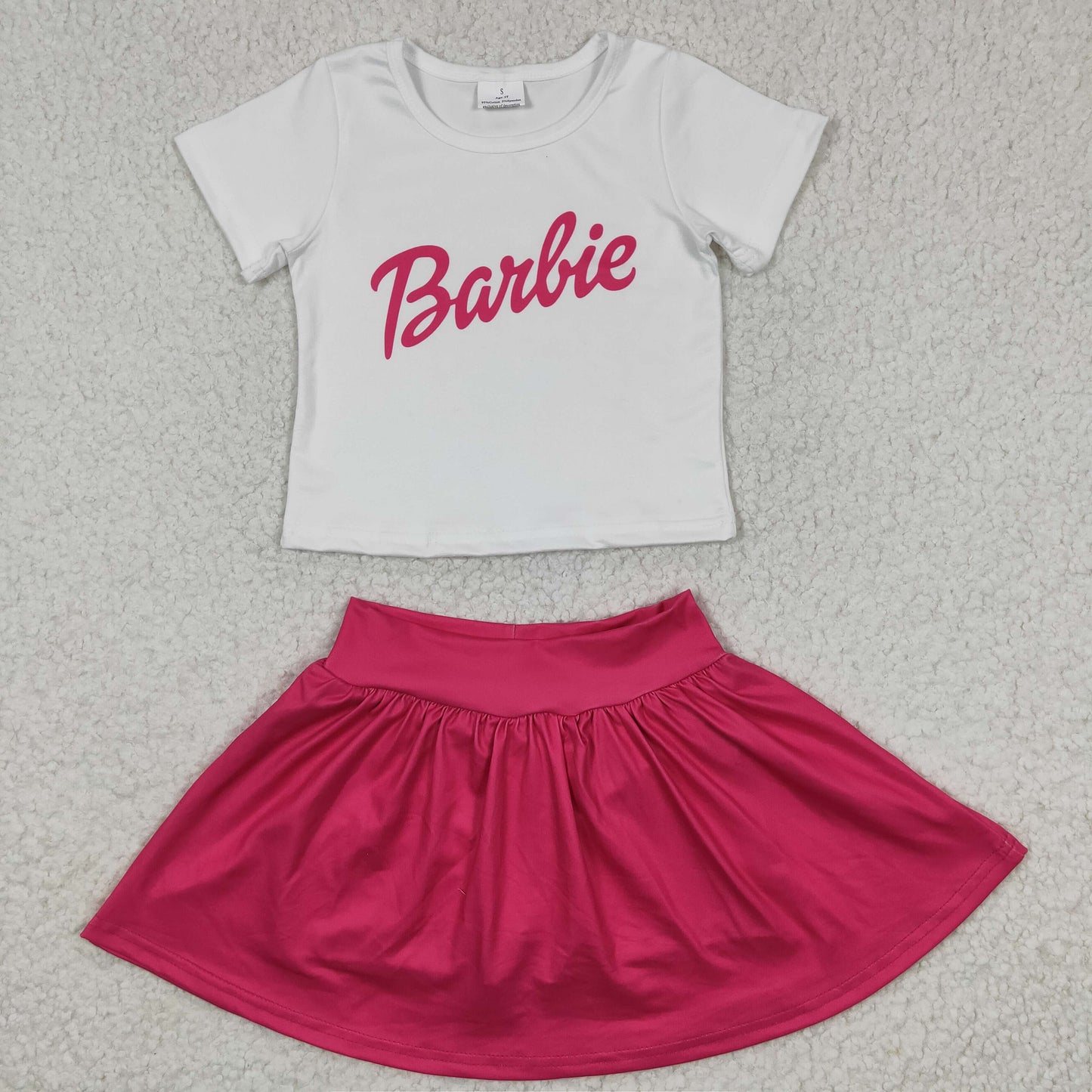 Letter print doll crop top hot pink skirt outfit, GSD0280